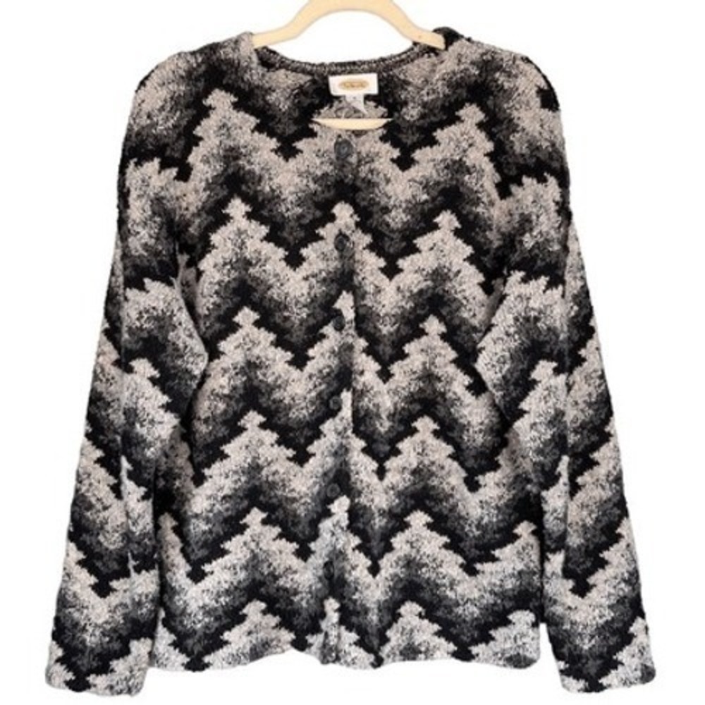 T8 Talbots Cardigan Zigzag Chevron Pattern‎ Linen Blend Vintage Sweater